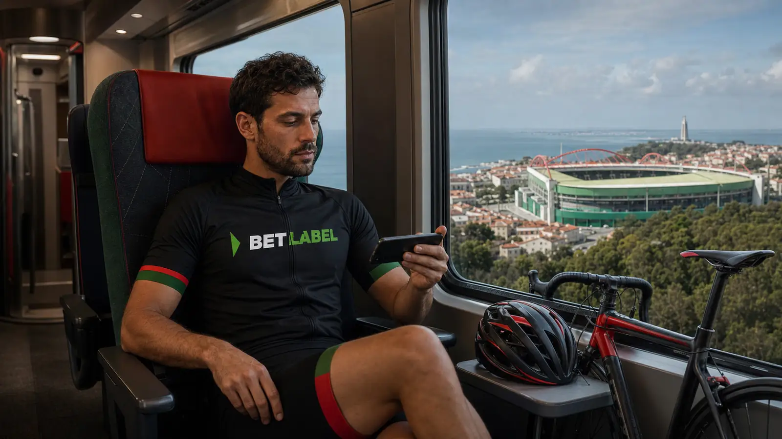 Ciclista português usa a BetLabel no smartphone durante uma viagem