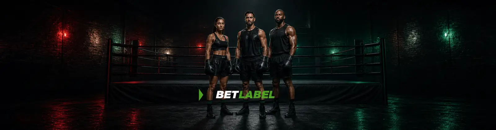 Pugilistas adultos ao centro de um ring português com a marca BetLabel